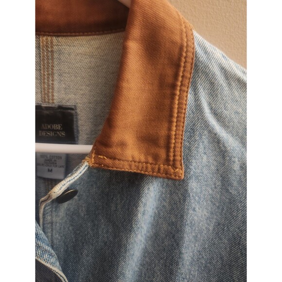 Vintage Adobe Designs Denim Jean Jacket Artsy Turtle Fish Rust Collared Size M - Picture 8 of 10